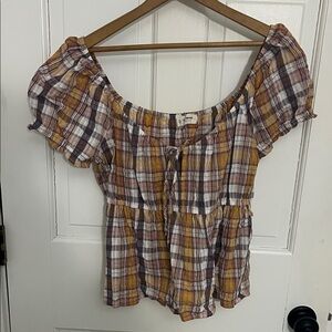 Lucky Brand Multicolor Plaid Puff Sleeve Blouse